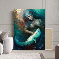 Tablou Canvas - The mermaid and the dolphin - Img 2