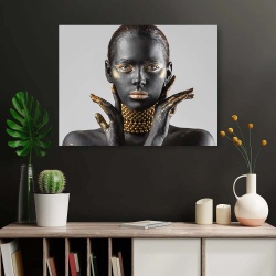 Tablou Canvas - Tribal portrait with golden necklace - Img 2