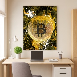 Tablou Motivational - Bitcoin (golden marble splash)
