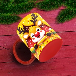 Cana De Craciun - Reindeer with Decorations on Yellow