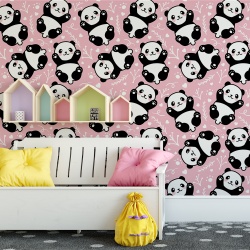 Fototapet Copii - Panda pe fundal roz (Baby 091)