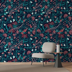 Fototapet Floral - Flori de camp stilizate pe fundal negru (Floral 014)