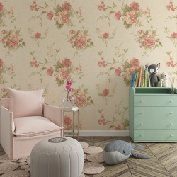 Fototapet Floral - Flori in culori pastel cu fundal crem (Floral 079)