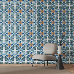 Fototapet Imitatie Faianta - Flori stilizate cu albastru si galben (Tile 028) - Img 3
