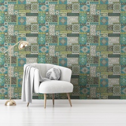 Fototapet Imitatie Faianta - Tiles with green abstract floral patterns (Tile 036)