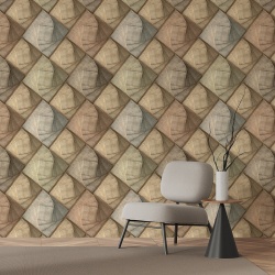 Fototapet Imitatie Lemn - Romburi 3D pastel cu modele inserate (Wood 035)
