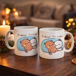 Set 2 cani personalizate Te iubesc! / Și eu te iubesc! Bubu si Dudu