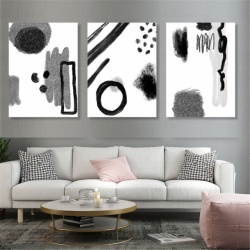 Set 3 Tablouri - Abstract black and white watercolor - Img 8