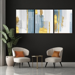 Set 3 Tablouri Blue strokes and golden shapes