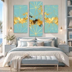 Set 3 Tablouri Elegante - Golden Splash On Light Blue (ZAZ 009, 019, 029)