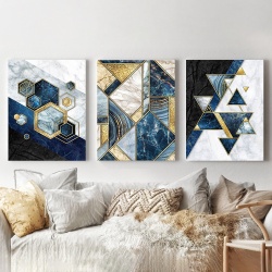 Set 3 Tablouri - Marble shapes with golden ornaments