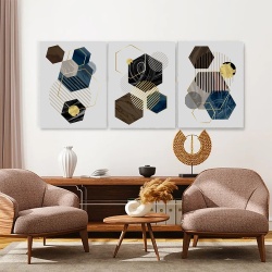 Set 3 Tablouri - Minimalist marble hexagones - Img 2