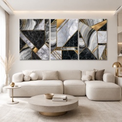 Set 3 Tablouri - Mosaic marble with golden patches