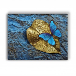 Tablou Canvas Blue Butterfly On A Golden Leaf - Img 3