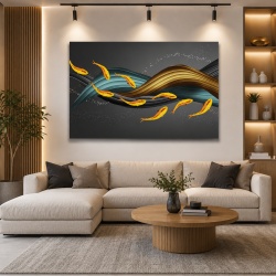 Tablou Canvas Golden Fishes And 3d Waves