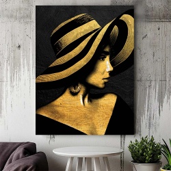 Tablou Canvas - Golden lady with a hat - Img 3