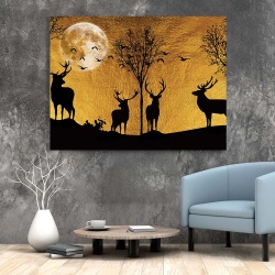 Tablou Canvas - Golden landscape with deers - Img 2