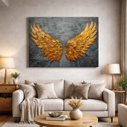 Tablou Canvas Inspirațional - Golden Wings on a Concrete Wall