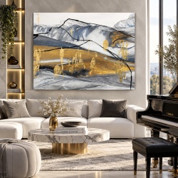 Tablou Canvas Modern Abstract - Charcoal sketch with golden patches