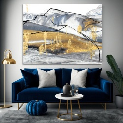 Tablou Canvas Modern Abstract - Charcoal sketch with golden patches - Img 3