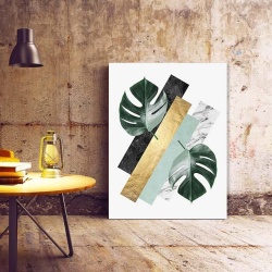 Tablou Canvas Modern Abstract - Exotic leaves in green and gold - Img 2