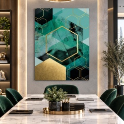 Tablou Canvas Modern Abstract - Green canvas texture and golden patches