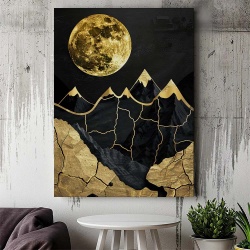 Tablou Canvas Modern Abstract - Peisaj cu luna si munti aurii - Img 3