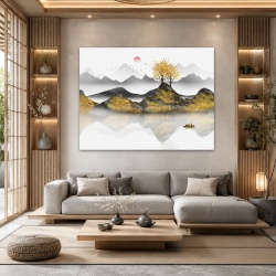 Tablou Canvas Red Sun Over The Misty Mountains