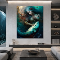 Tablou Canvas - The mermaid and the dolphin