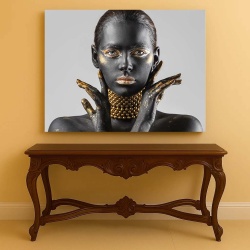 Tablou Canvas - Tribal portrait with golden necklace - Img 3
