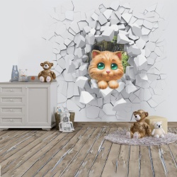 Foto Tapet Cute Cat In The Wall
