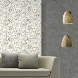 Fototapet Art Deco Fundal Imitatie Marmura Alba cu Pattern Auriu 134 - Img 3