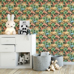 Fototapet Copii - Pattern cu dinozauri si frunze exotice (Baby 010)