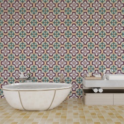 Fototapet Imitatie Faianta - Elemente florale stilizate mov si verzi (Tile 042) - Img 2