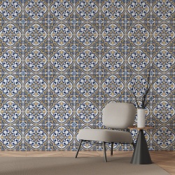 Fototapet Imitatie Faianta - Placi cu ornamente in galben si albastru (Tile 033) - Img 4