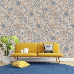 Fototapet Model floral cu albastru si maro deschis (Arabesque 005)