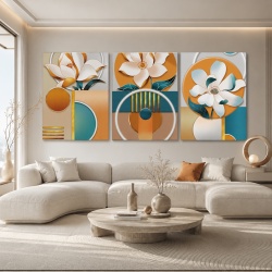 Set 3 Tablouri Canvas - Pastel floral 3D