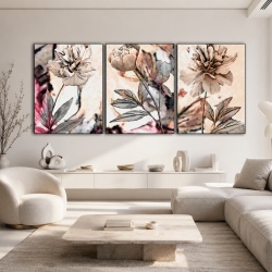 Set 3 Tablouri Canvas - Sepia peonies