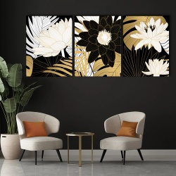 Set 3 Tablouri Canvas - White and golden floral - Img 3