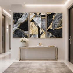 Set 3 Tablouri - Complex geometrical shapes with marble and gold