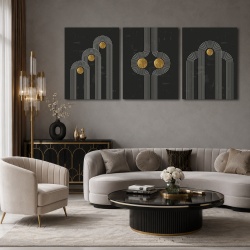 Set 3 Tablouri Golden art deco