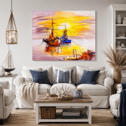 Tablou Canvas Efect Pictura Corabii Ancorate