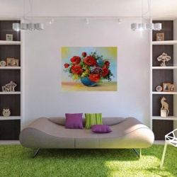 Tablou Canvas Efect Pictura - Vaza Cu Maci