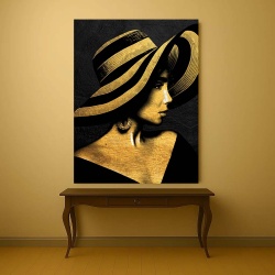 Tablou Canvas - Golden lady with a hat - Img 4
