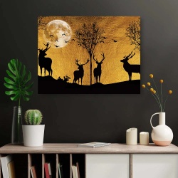 Tablou Canvas - Golden landscape with deers - Img 3