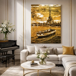 Tablou Canvas - Golden landscape with Eiffel Tower