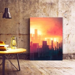 Tablou Canvas Modern Abstract - Abstract city in burning colors - Img 3
