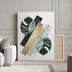 Tablou Canvas Modern Abstract - Exotic leaves in green and gold - Img 3