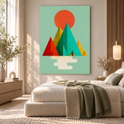 Tablou Canvas Modern Abstract - Orange sun and indian tent
