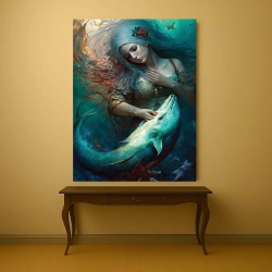 Tablou Canvas - The mermaid and the dolphin - Img 4